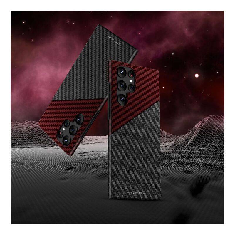 HYPHEN Dual Color Carbon Fiber Case - Samsung S23 Ultra - Black and Red (HPC-CS23UBRD7330) - Gtel hyphen dual color carbon fiber case samsung s23 ultra black and red hpc cs23ubrd7330 2