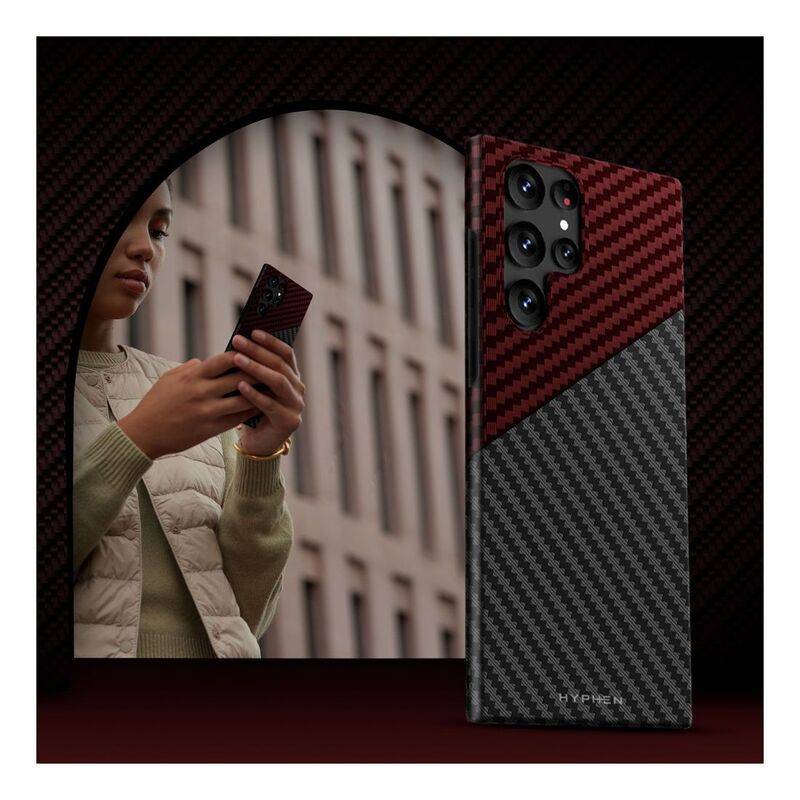 HYPHEN Dual Color Carbon Fiber Case - Samsung S23 Ultra - Black and Red (HPC-CS23UBRD7330) - Gtel hyphen dual color carbon fiber case samsung s23 ultra black and red hpc cs23ubrd7330 4