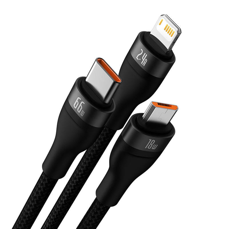 baseus cable 1for3 usb to mlc 66w 1 2m black cass040001 2