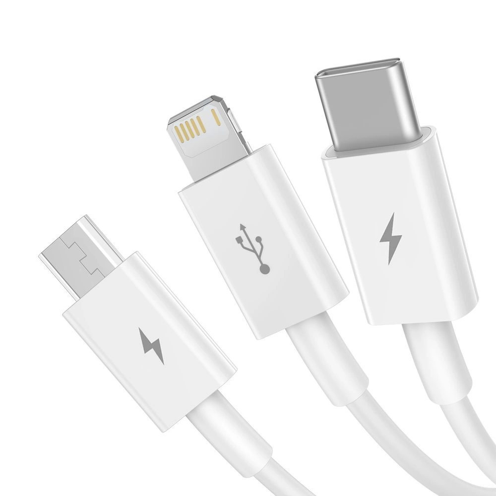 Baseus Cable 3in1 USB to USB-C, Lightning /micro USB /1.5m 3.5A -White (CAMLTYS-02) - Gtel baseus cable 3in1 usb to usb c lightning micro usb 1 5m 3 5a white camltys 02 10