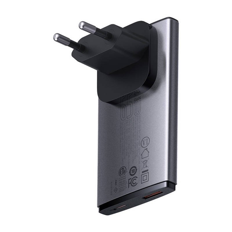 Baseus Chargeur Pro C+U 65W Gris , 1 x USB-C (CCGP150113) - Gtel baseus chargeur pro cu 65w gris 1 x usb c ccgp150113 4