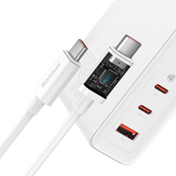 Baseus GaN5 Pro140W Fast Charger 2x Type-C 1XUSB EU 240W Cable White (CCGP100202) - Gtel baseus gan5 pro140w fast charger 2x type c 1xusb eu 240w cable white ccgp100202 7