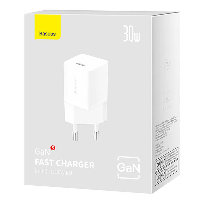 Baseus Mini Chargeur 1C 30W UE Blanc (CCGN070502) - Gtel baseus mini chargeur 1c 30w ue blanc ccgn070502 3