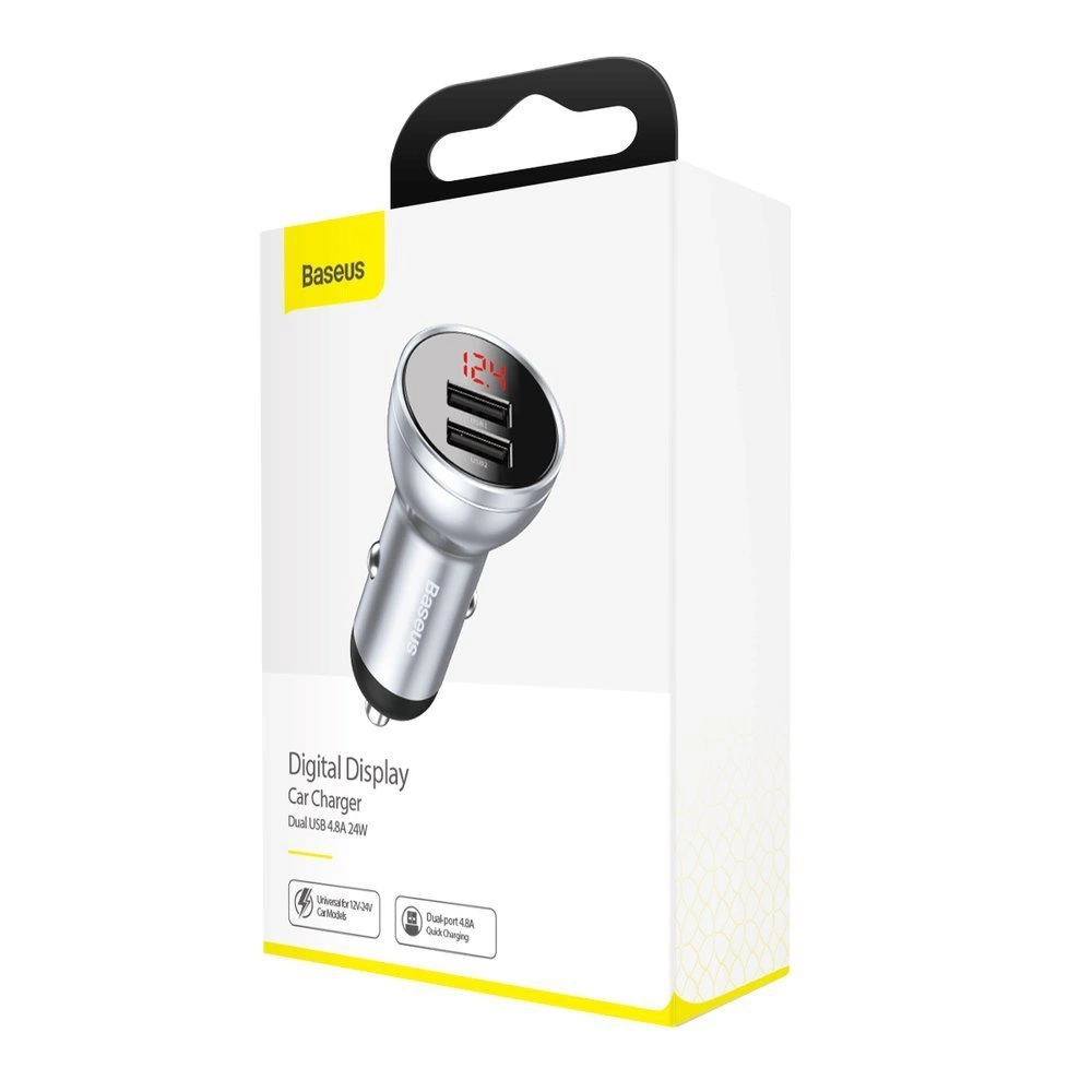 Chargeur de voiture Baseus 2x USB, 4.8A 24W Argent (CCBX-0S) - Gtel chargeur de voiture baseus 2x usb 4 8a 24w argent ccbx 0s 2