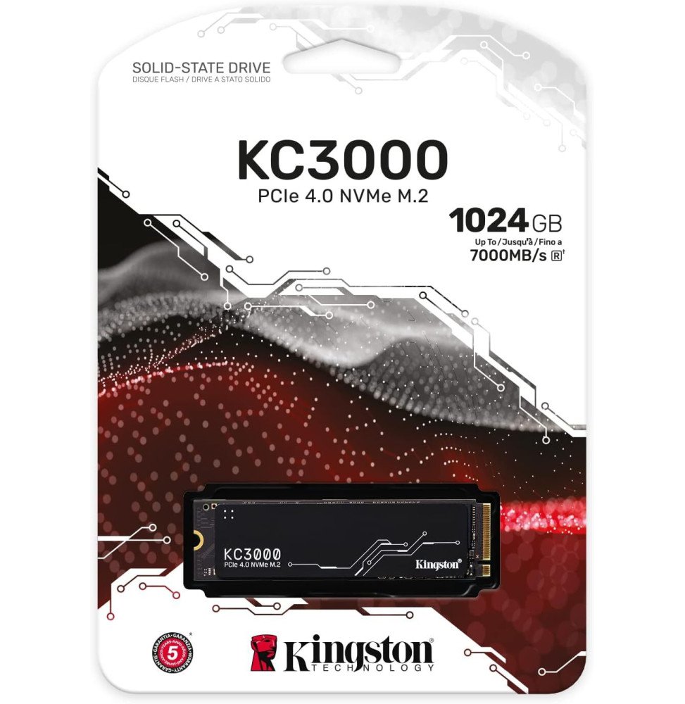 Disque Dur interne SSD Kingston KC3000 M.2 2280 PCIe Gen4 x4 NVMe 3D TLC 1024 Go (SKC3000S/1024G) - Gtel disque dur interne ssd kingston kc3000 m2 1024 go pci express 40 3d tlc nvme skc3000s 1024g