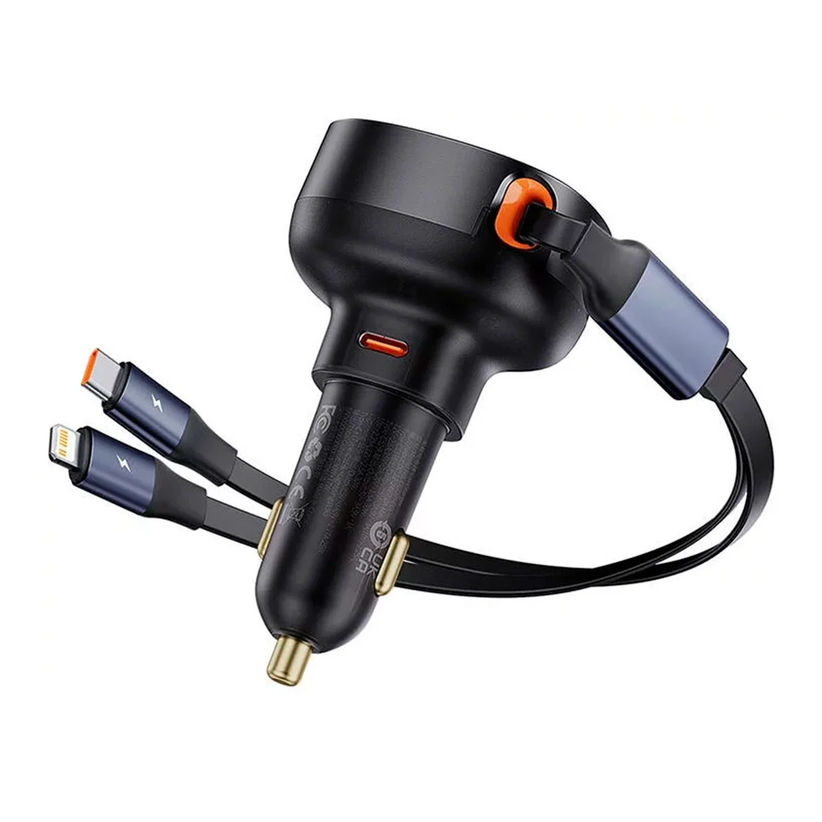 Baseus Car Charger Type-C Port + Type-C & Lightning Retractable Cable 60W Enjoyment Pro Series (C00057802111-00) - Gtel baseus car charger type c port type c lightning retractable cable 60w enjoyment pro series c00057802111 00 (3)