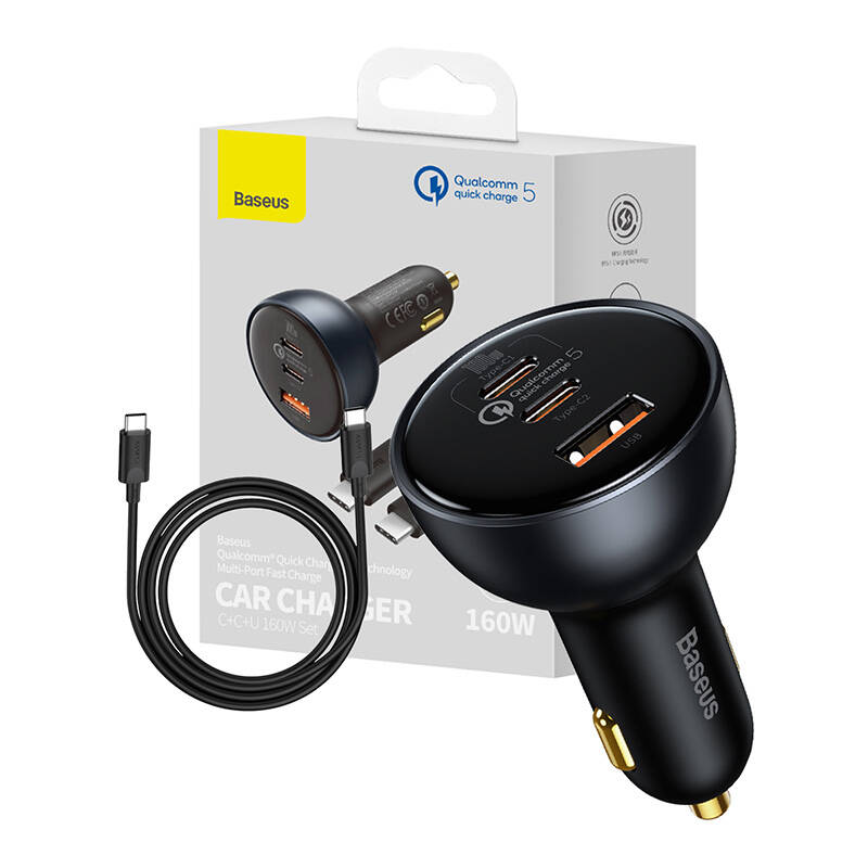 Car Charger Baseus Qualcomm, USB, 2x USB-C, 160W TZCCZM-0G - Gtel car charger baseus qualcomm usb 2x usb c 160w tzcczm 0g (5)
