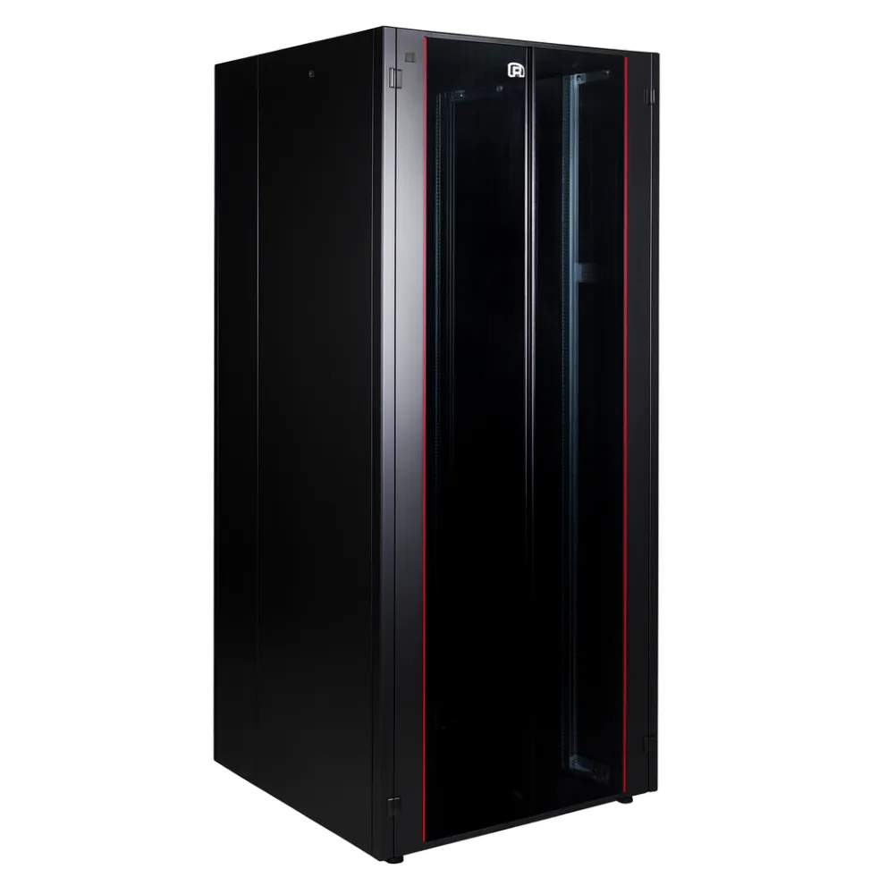 armoire hyperline lande 32u 19p 800x800mm avec porte avant en verre a double ouverture ln hl32u8080 bl b
