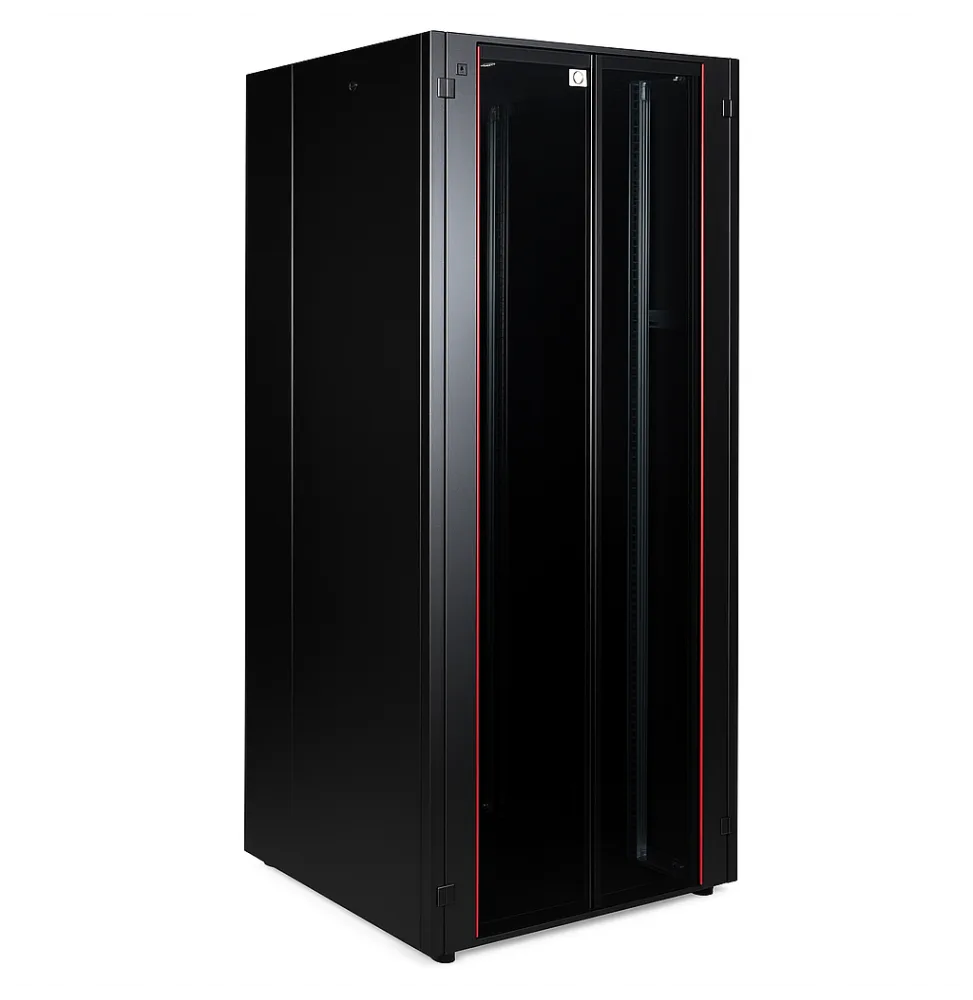 armoire hyperline lande 36u 19p 800x800mm avec porte avant en verre a double ouverture ln hl36u8080 bl b